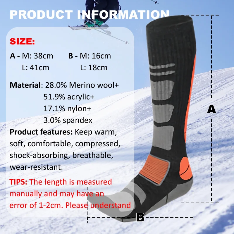 1쌍 메리노 울 스키 양말 남성용 따뜻한 고탄력 겨울  - Thermal Sock Wool 리뷰 및 가격