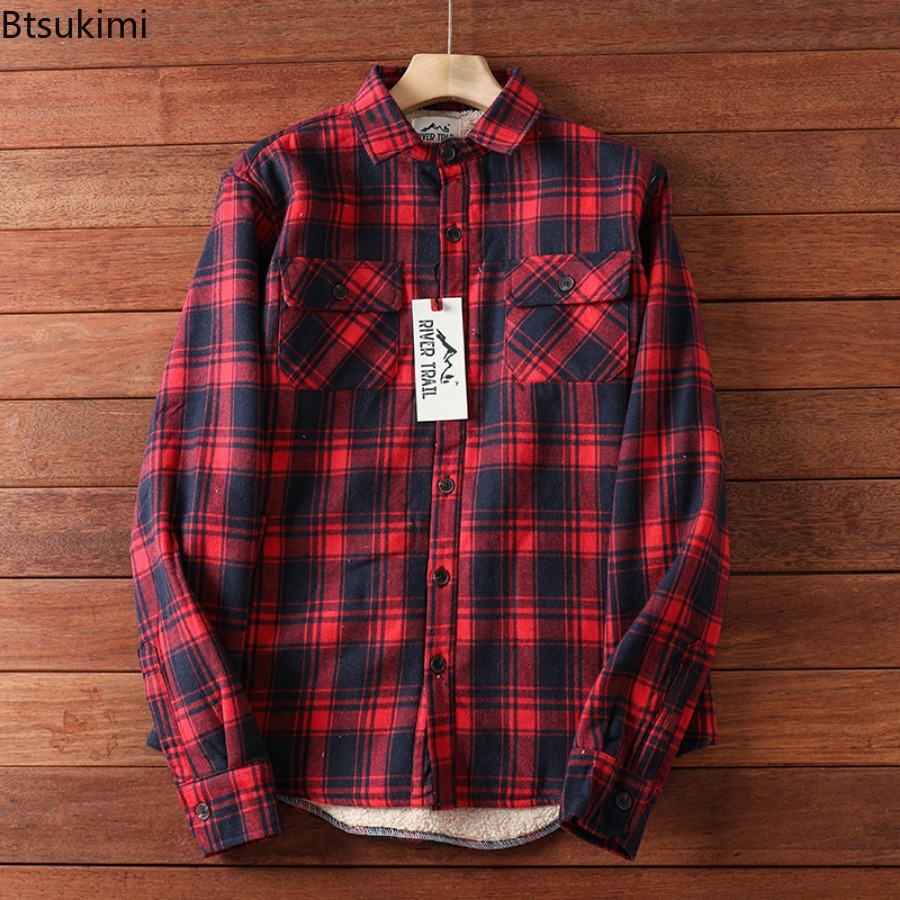 겨울 체크 플리스 셔츠 재킷 남성용 플란넬 보온 코트  - Flannel Shirt Lined 리뷰 및 가격