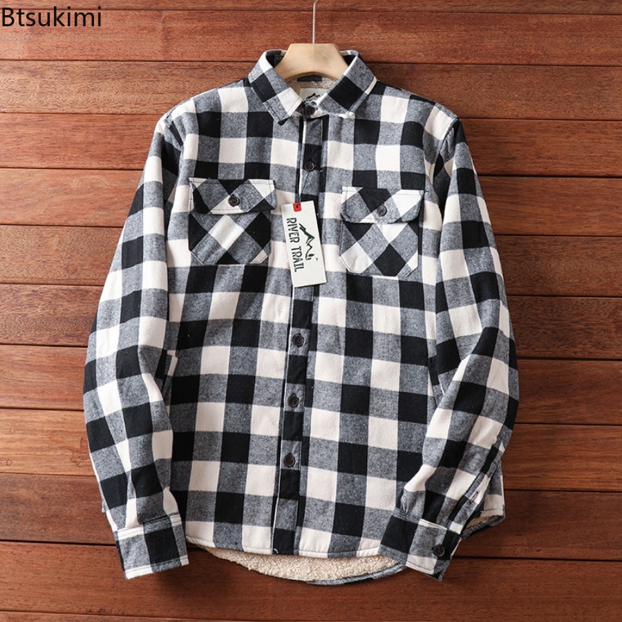 겨울 체크 플리스 셔츠 재킷 남성용 플란넬 보온 코트  - Flannel Shirt Lined 리뷰 및 가격