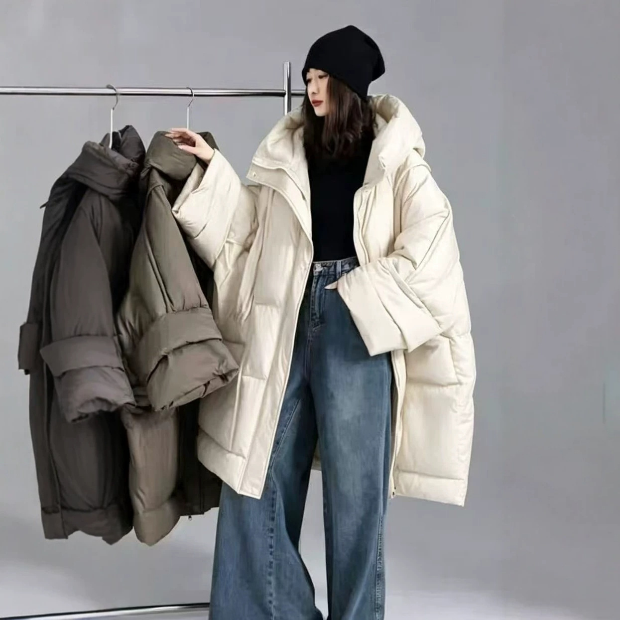 겨울용 솔리드 스탠드 칼라 루즈 다운 재킷 여성용 화이 - Down Jacket Packable 리뷰 및 가격